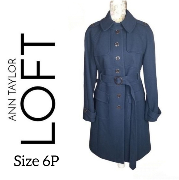 LOFT Jackets & Blazers - LOFT Dark Slate Blue Pea Coat with belted waist size 6 P